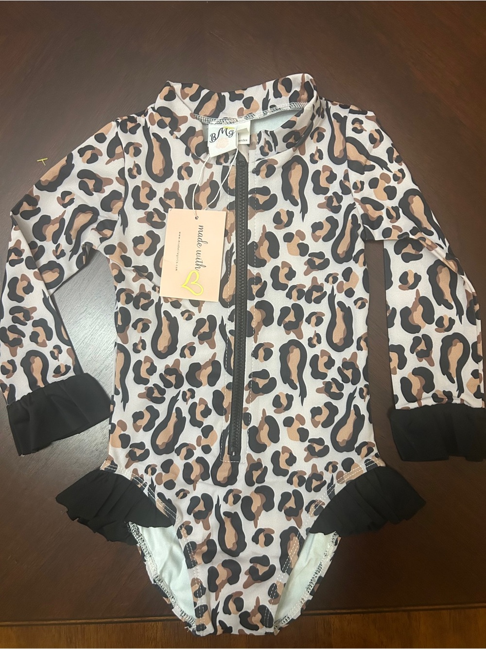 NWT Belle Cher Leopard Ruffle Rash Guard Swimsuit 2T/3T Boutique